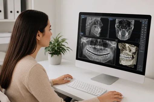 Reviewing digital dental X-rays on screen